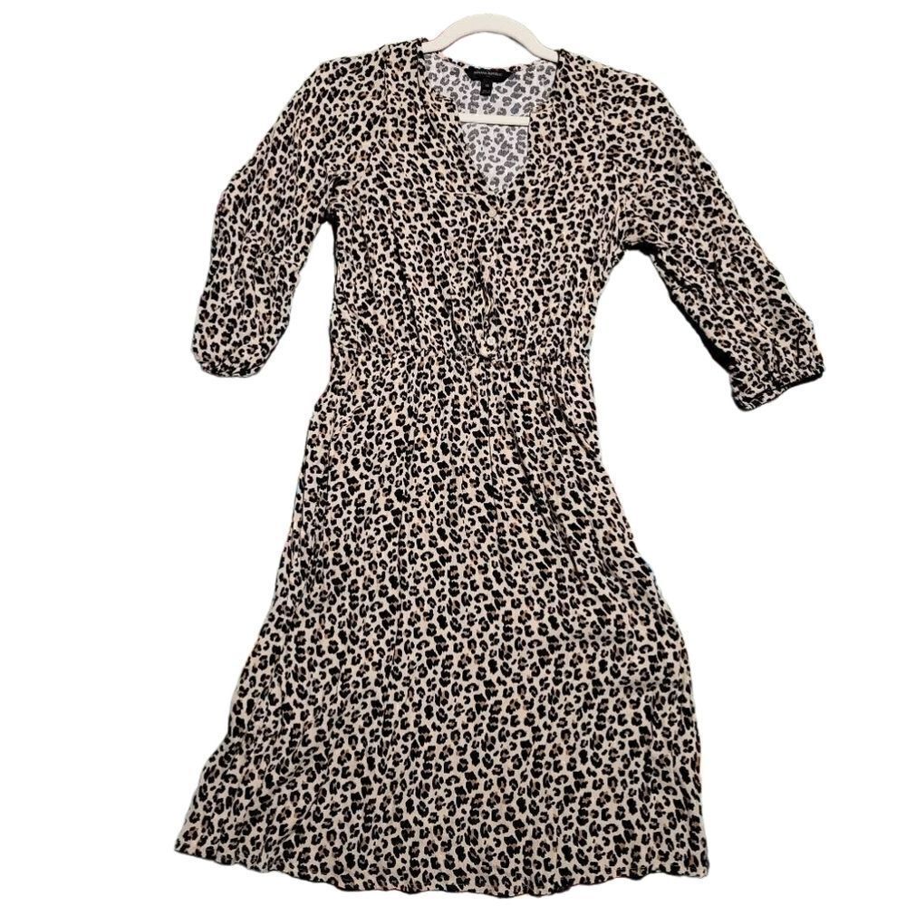 Banana Reublic Balloon Sleeve Button Cheetah Print Dress XS